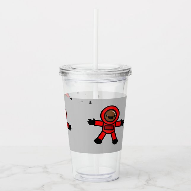 Vaso Acrílico Astronautas rojos sobre gris (Anverso)