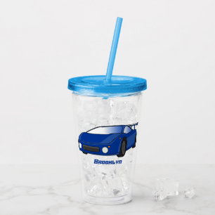 Vaso Acrílico Autobús deportivo azul con ilustracion aéreo