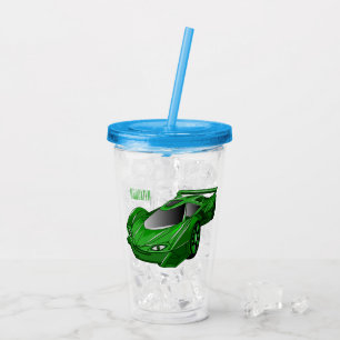 Vaso Acrílico Autobús deportivo verde con ilustracion aéreo