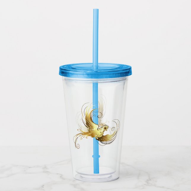 Vaso Acrílico Ave dorada sobre fondo negro (Anverso)