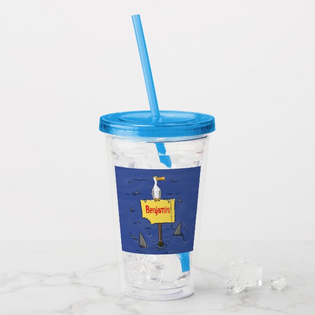 Vaso Acrílico Ave marina divertida rodeada por un personalizado  (Anverso (hielo))