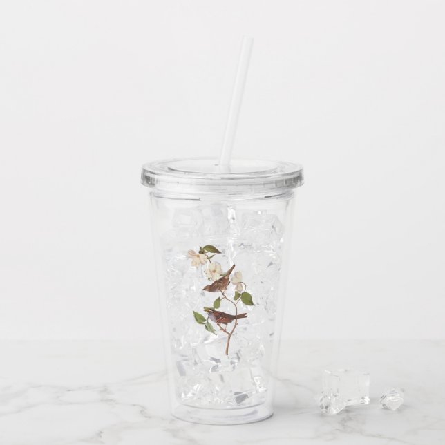 Vaso Acrílico Aves Audubónicas de espadín blanco con flores (Reverso (hielo))
