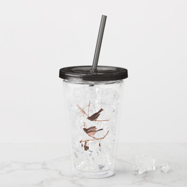 Vaso Acrílico Aves de nieve de Audubon en rama de árbol de invie (Reverso (hielo))