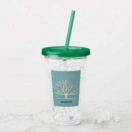Vaso Acrílico Aves Naranjas modernas en un gran Ilustracion arbo