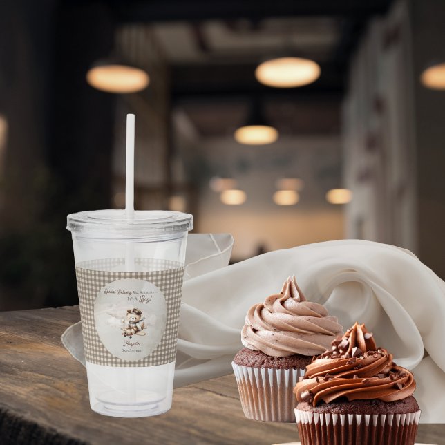 Vaso Acrílico Avión Teddy Bear entrega especial Baby Shower ("Special Delivery Via Airmail . . . It's A Boy!" Teddy Bear | Airplane Baby Shower Acrylic Tumbler)