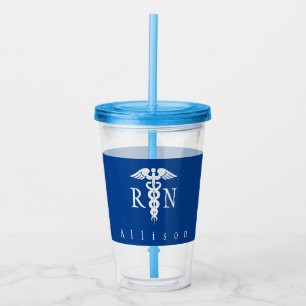 Vaso Acrílico Azul del símbolo del caduceo del RN de la