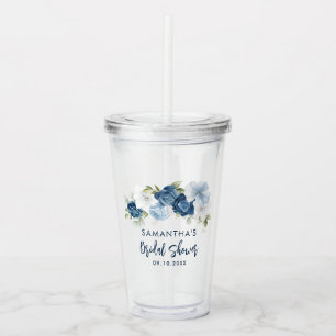 Vaso Acrílico Azul Polvoriento Floral Boda Regalo Personalizado