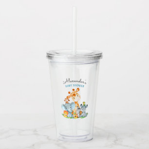 Vaso Acrílico Baby Shower de los animales de la jungla de color