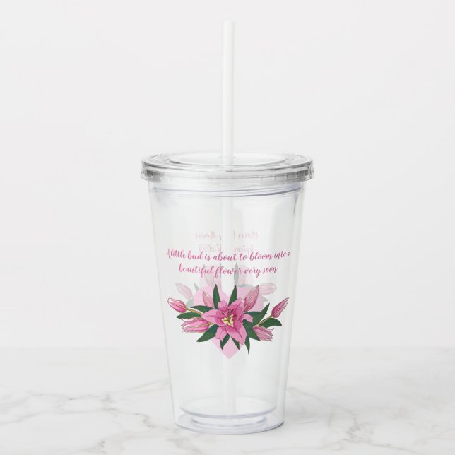 Vaso Acrílico Baby Shower Pink Blooming Lilies (Anverso)