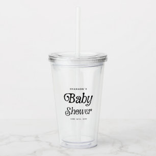 Vaso Acrílico Baby Shower retro mínimo en blanco y negro