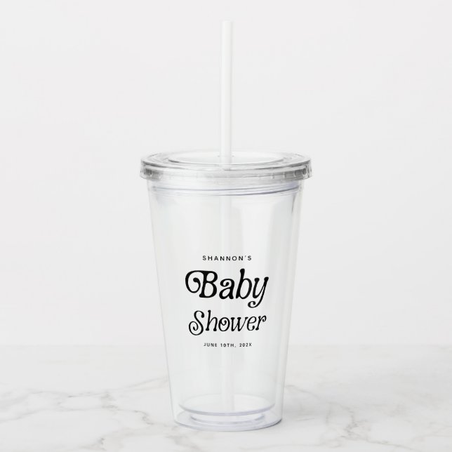 Vaso Acrílico Baby Shower retro mínimo en blanco y negro (Anverso)
