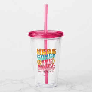 Vaso Acrílico Bachelorette Party Groovy Retro Wavy Textos Novia