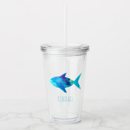 Vaso Acrílico Bajo el mar Océano Rojo Acuarela Azul Pescado