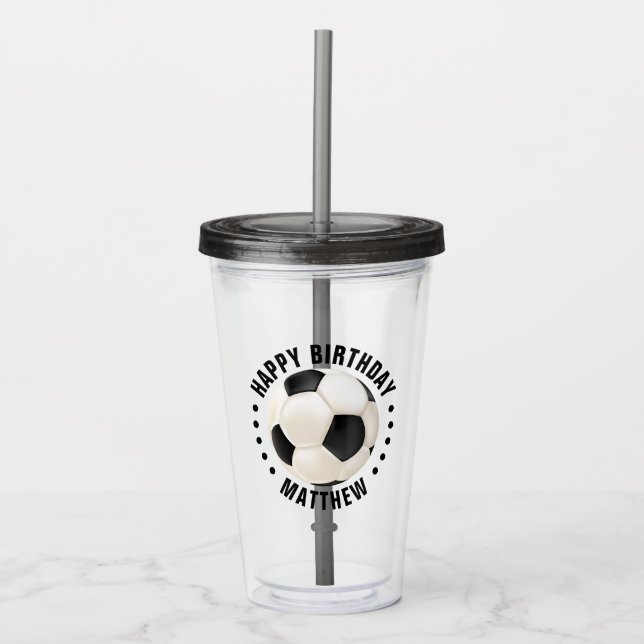 Vaso Acrílico Balón de fútbol nombre de cumpleaños feliz (Anverso)