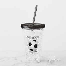 Vaso Acrílico Balón de fútbol Personalizado blanco negro Cumplea