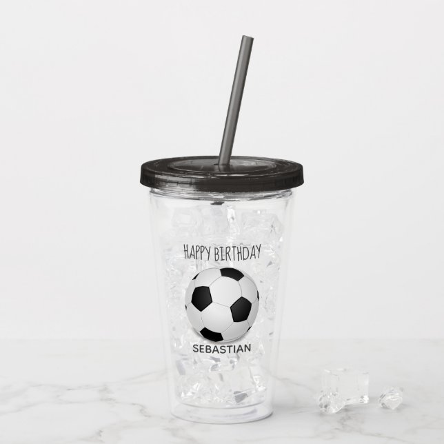 Vaso Acrílico Balón de fútbol Personalizado blanco negro Cumplea (Reverso (hielo))