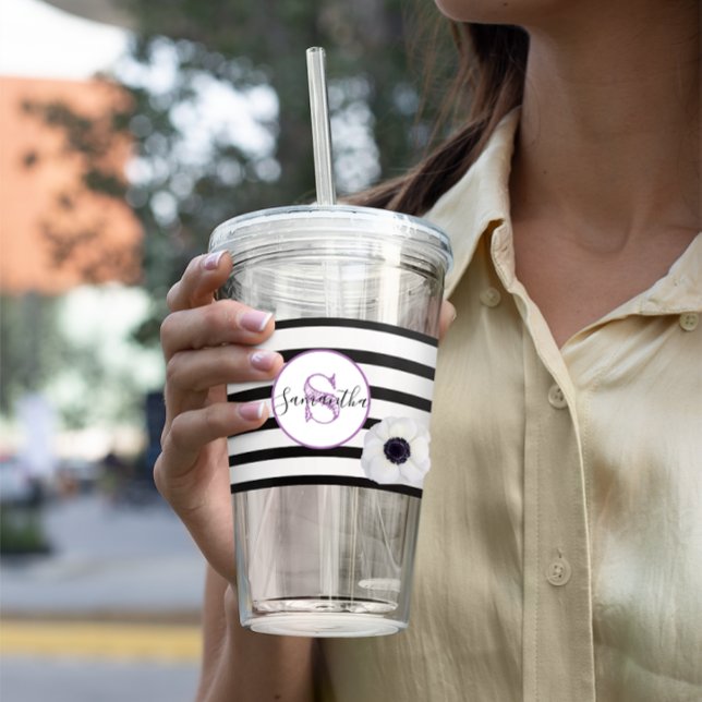 Vaso Acrílico Banda negra y monogramada anémona personalizada (Subido por el creador)