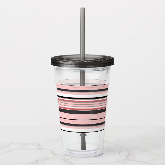 Vaso Acrílico Bandas rosadas grises y cortas (Anverso)
