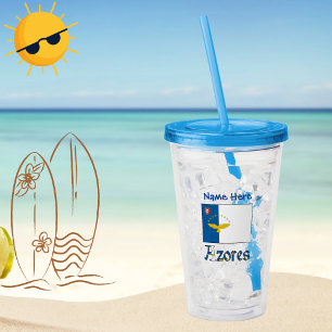 Vaso Acrílico Bandera Azoriana Azores Azul Nombre Personalizado