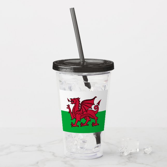 Vaso Acrílico Bandera Celta del Dragón Rojo de Gales & Galés (Anverso (hielo))