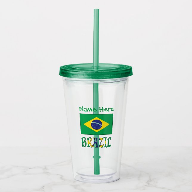 Vaso Acrílico Bandera de Brasil Personalizada  (Anverso)
