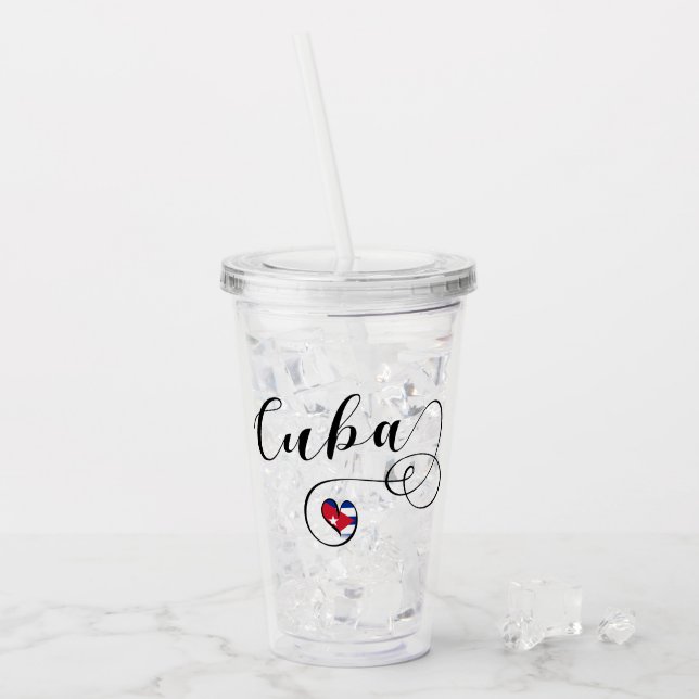 Vaso Acrílico Bandera de Cuba, guión cardíaco, bandera cubana (Anverso (hielo))
