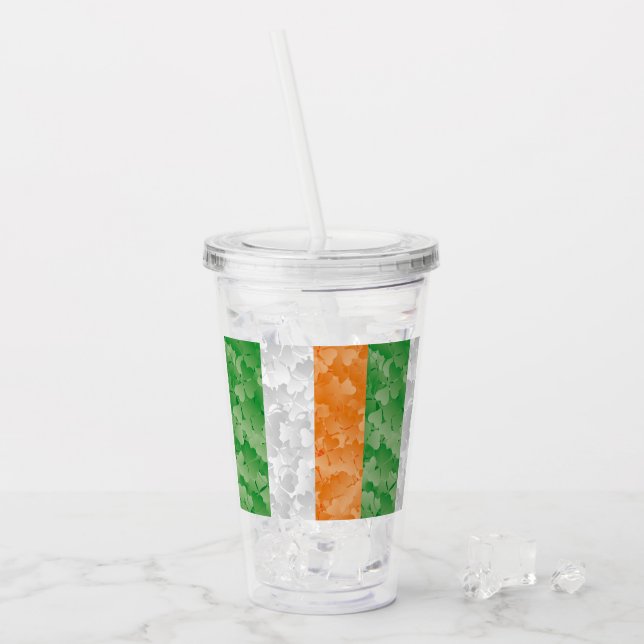 Vaso Acrílico Bandera de Irlanda con un patrón de shamrock (Anverso (hielo))