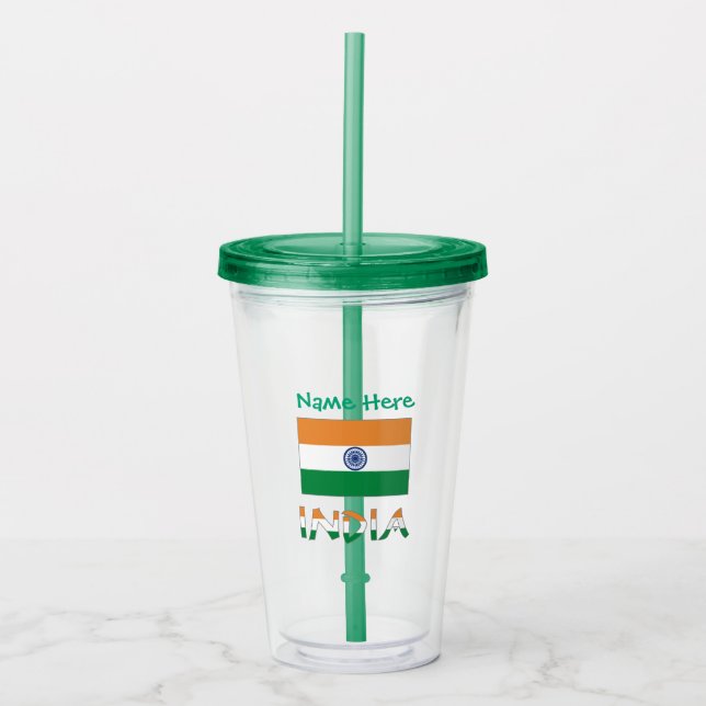 Vaso Acrílico Bandera de la India personalizada (Anverso)