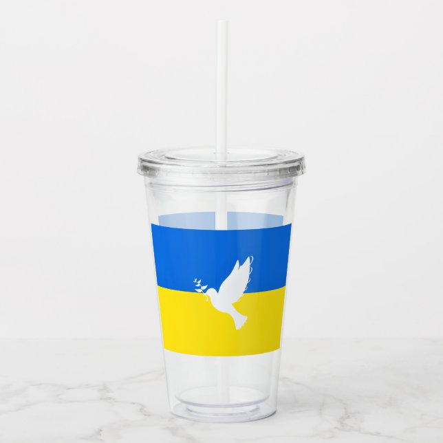 Vaso Acrílico Bandera de Ucrania - Paloma de paz - Libertad - Pa (Anverso)