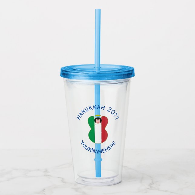 Vaso Acrílico Bandera del Ángel Italiano para Hanukkah (Anverso)