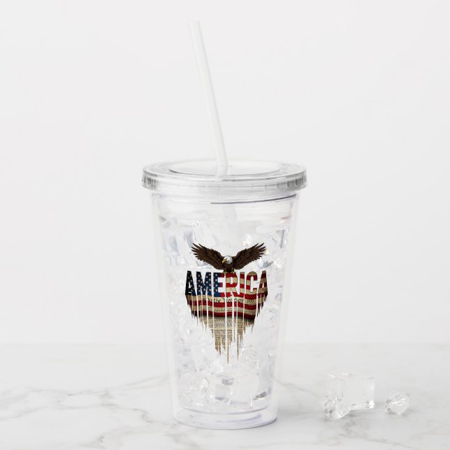 Vaso Acrílico Bandera gruesa de Estados Unidos y águila (Anverso (hielo))