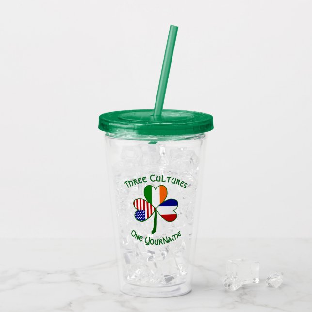Vaso Acrílico Bandera irlandesa francesa norteamericana Shamrock (Reverso (hielo))