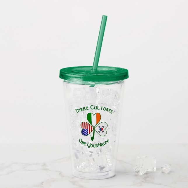 Vaso Acrílico Bandera irlandesa surcoreana estadounidense Shamro (Reverso (hielo))