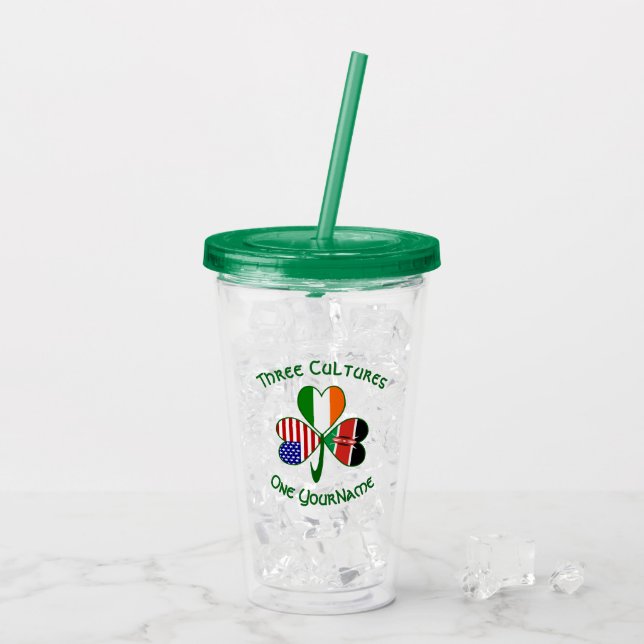 Vaso Acrílico Bandera keniana irlandesa norteamericana Shamrock  (Reverso (hielo))