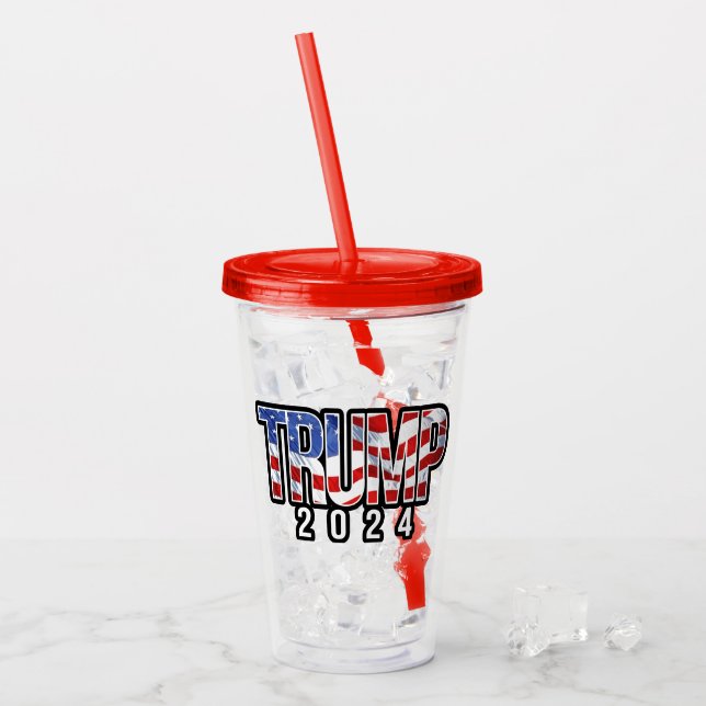 Vaso Acrílico Bandera onduladora de Trump 2024 (Anverso (hielo))