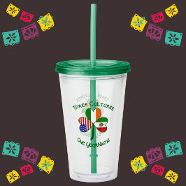 Vaso Acrílico Bandera Shamrock de México Irlanda de Estados Unid