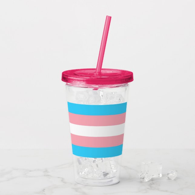 Vaso Acrílico Bandera Trans De Bandas Azules Rosadas (Reverso (hielo))