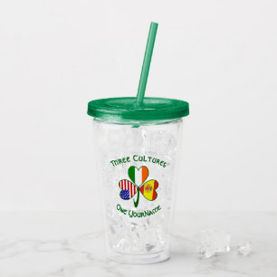 Vaso Acrílico Banderas de trébol España Irlanda EE. UU.