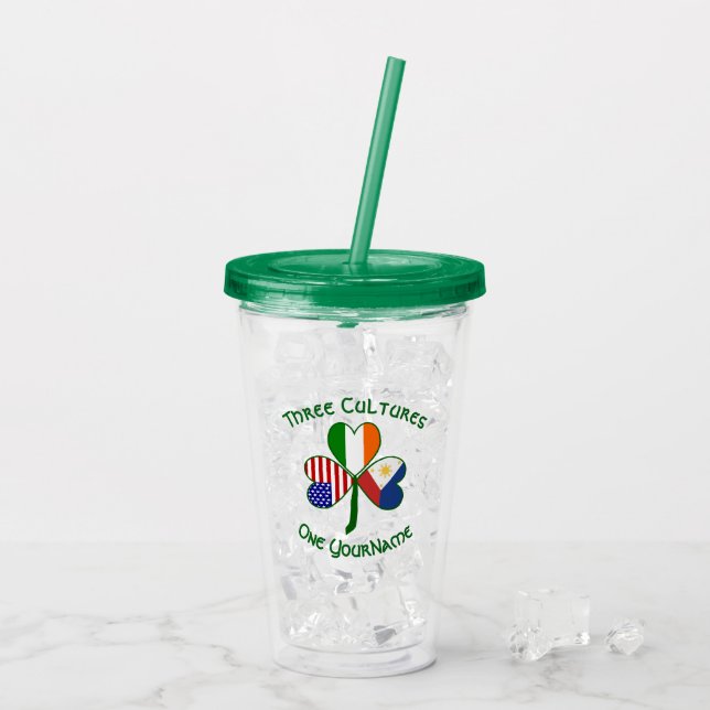Vaso Acrílico Banderas filipinas irlandesas estadounidenses Sham (Reverso (hielo))