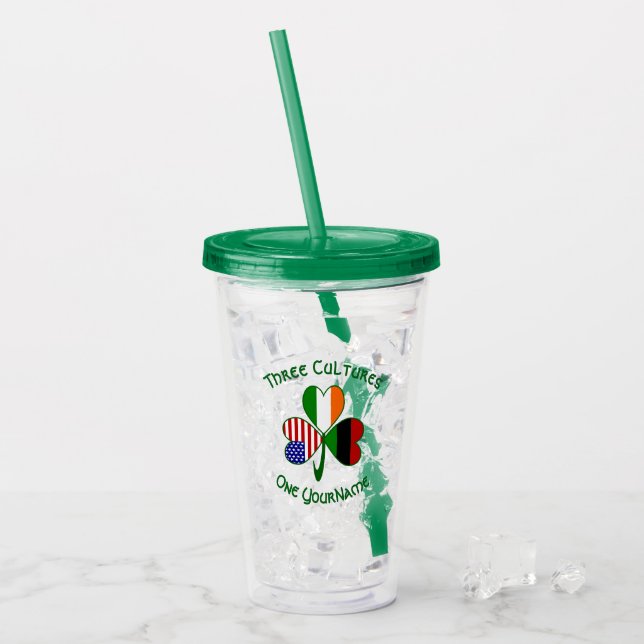 Vaso Acrílico Banderas irlandesas afroamericanas con el Shamrock (Anverso (hielo))