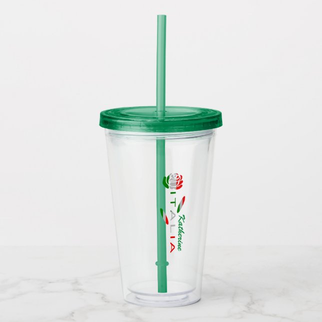 Vaso Acrílico Bandiera d'Italia Rosa Personalizada (Anverso)