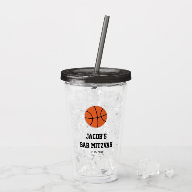 Vaso Acrílico Bar de baloncesto Mitzvah personalizado (Reverso (hielo))