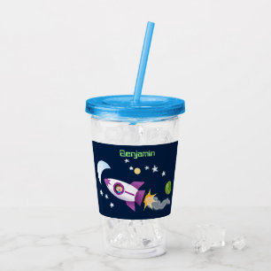 Vaso Acrílico Barco de cohetes en ilustracion de personalizado e