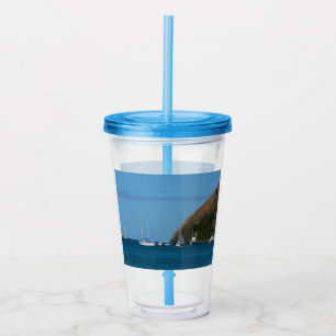 Vaso Acrílico Barcos de vela en la Bahía Blanco y Azul Náutico