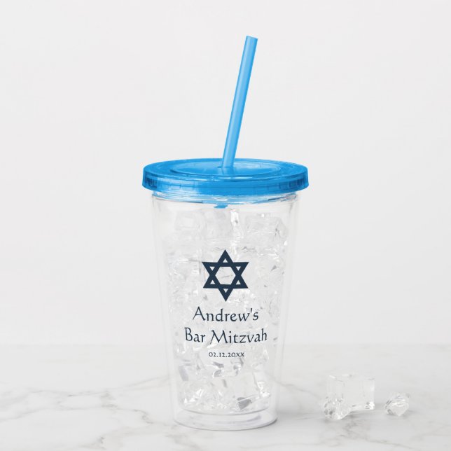 Vaso Acrílico Barra azul marino Mitzvah personalizado (Reverso (hielo))