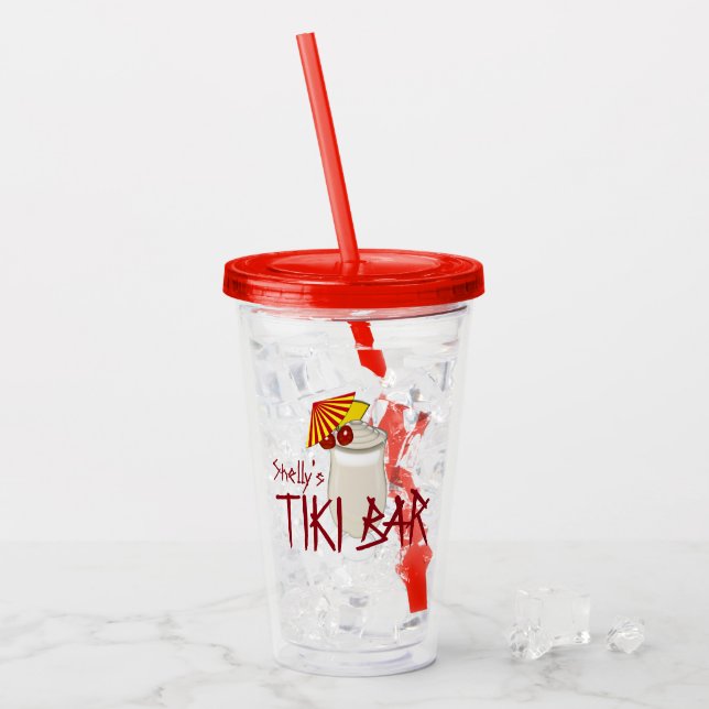 Vaso Acrílico Barra Tiki de nombres personalizados (Anverso (hielo))