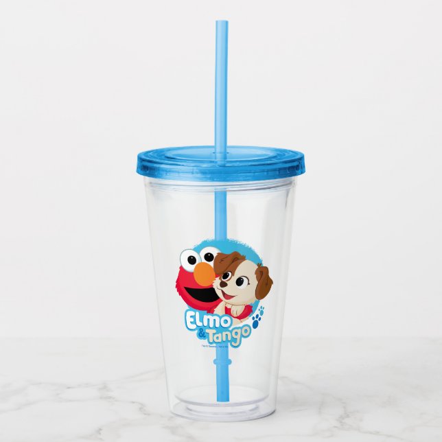 Vaso Acrílico Barrio Sésamo | Insignia Elmo y Tango (Anverso)