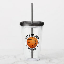 Vaso Acrílico Basket Ball Nombre de cumpleaños feliz