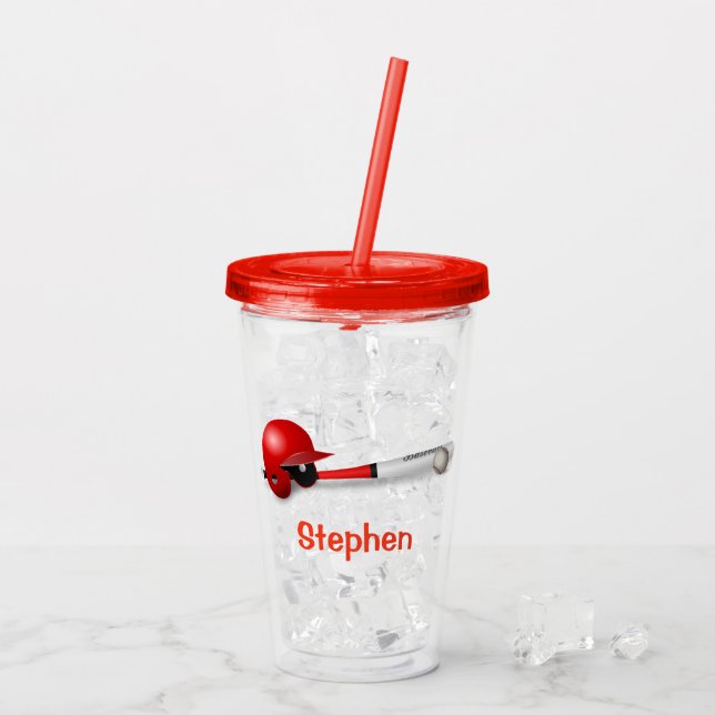 Vaso Acrílico Bate de béisbol rojo personalizado (Reverso (hielo))