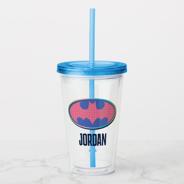 Vaso Acrílico Batman | Logotipo de Punto de Polka Rosa (Anverso)
